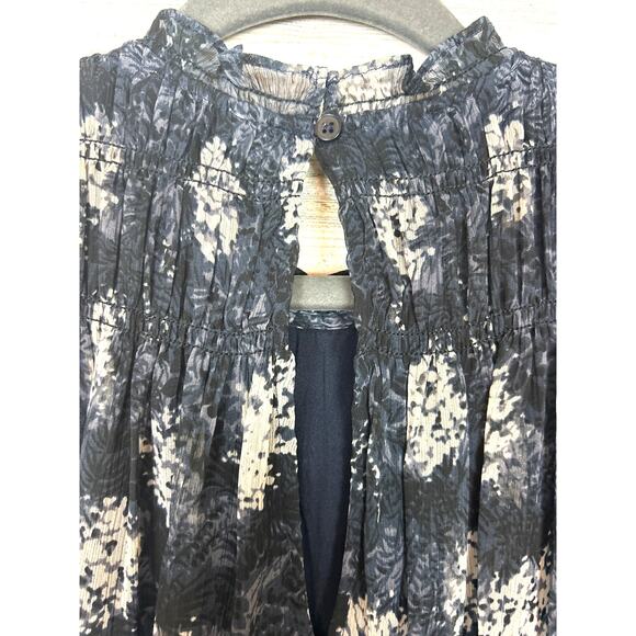 Joie Women’s M Baltic Navy Blue Print Smocked Lined Mini Dress Designer - Picture 6 of 6